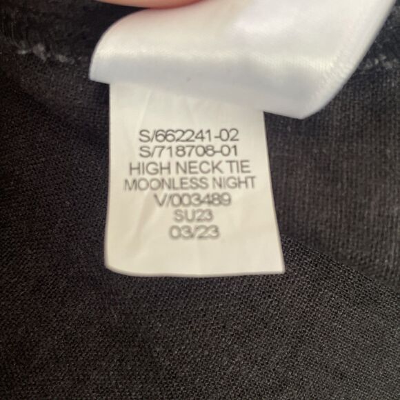 GAP Maxi Dress XXL Black Linen Blend High Neck Tie Boho Beachy Romantic Classic - Picture 8 of 8